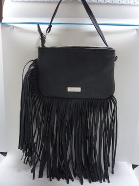 CARLOS SANTANA Fringe Wristlet Clutch BLACK  Boho Bag Vegan Leather Western